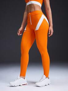 Powerista Women's Contrast Zipper Collar Everyday Fitness Leggings - Orange - View 4