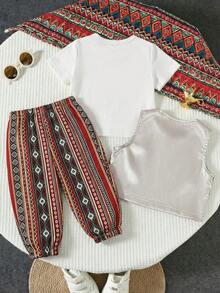 SHEIN 3pcs Baby Boy Casual Vest, T-Shirt And Pants Set, Suitable For Spring And Summer - Multicolor - View 2
