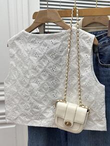 Franclia 女士刺绣镂空开襟休闲背心外套 - 白色 - 查看 2