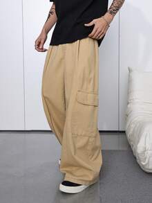 Manfinity Hypemode Lösa cargojeans med vida ben och sidofickor, khaki, vår/sommar - Kaki - Visa 3