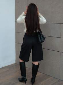 Hitanina Bộ đồ quần short Bermuda màu xám đơn giản đi làm mùa xuân dành cho nữ - màu đen - Xem 2
