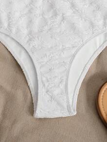 SHEIN Tween Girl Casual Vacation White 1pc Detachable Strap Hollow Starfish Accent Ruched One-Piece Swimsuit, Summer Beach - White - View 3