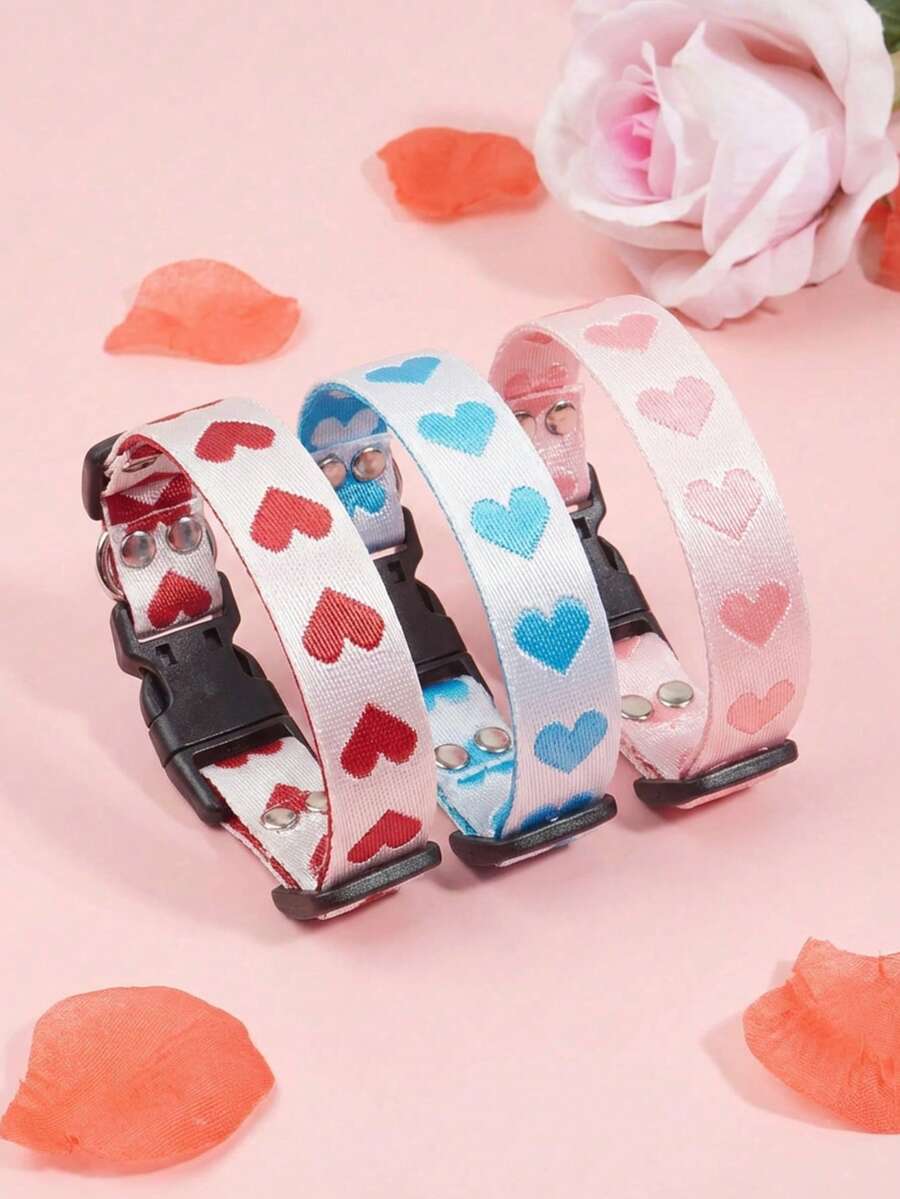 PETSIN 1pc Valentine's Day Pet Lovely Heart Print Pet Collar Pendant, Suitable For Small Cat And Dog Leash - Multicolor - View 1