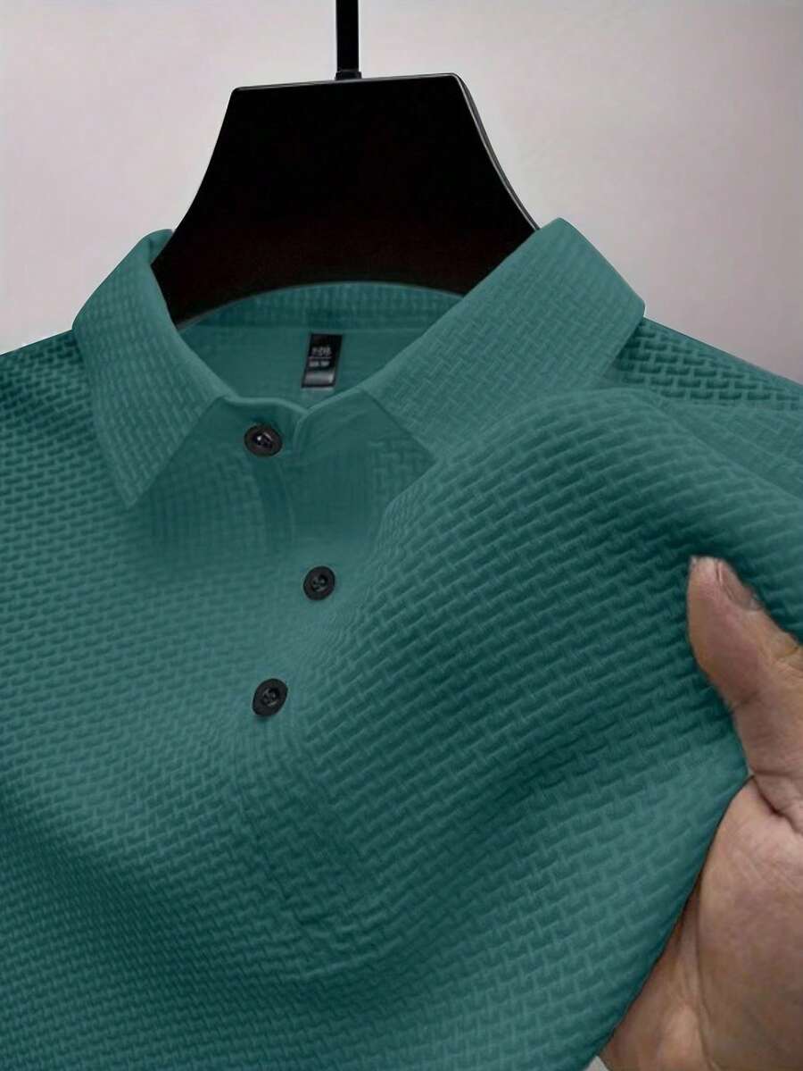 Manfinity Homme Áo Polo nam cỡ lớn màu trơn, cài khuy nửa thân, tay ngắn, kiểu dáng thường ngày, màu xanh lá cây, áo polo nam thoáng khí, áo polo nam màu xanh ngọc, áo polo nam có họa tiết, áo sơ mi nam có cổ - Màu xanh ngọc - Xem 1