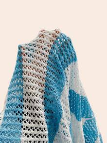 Manfinity Dauomo American Gothic Style Striped Hollow V-Neck Knit Sweater, Loose & Versatile Layering Top - Blue - View 4