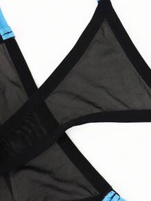 时尚性感黑色镂空网眼蓝色滚边腰部男士内裤 - 黑色 - 查看 8