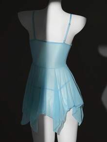 SHEIN 2pcs Women's Sexy Lace Patchwork Lingerie Set (Wireless Bra & Thong) - Baby Blue - View 2