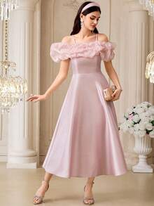 Modelyn Elegant Ruched Rhinestone Embellished Dress For Women - Dusty Pink - View 4