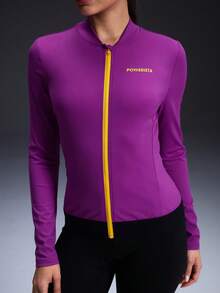 Powerista Women's Letter Print Contrast Color Zipper Front Pocket Cycling Jacket Cycling Clothes Women Long Sleeve Jersey Sportswear For Women Compression Long Sleeve Women Gym Jacket For Women  All Seasons Summer Spring Fall Winter - Purple - View 4