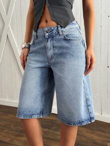 EURMUSE Quần short denim nữ thời trang, dáng casual, có túi xéo, thích hợp cho mùa hè. - Rửa trung bình - Xem 4