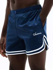 Quần short đi biển SUMWON bằng nylon với viền trắng tương phản và logo chữ viết tay, thích hợp cho kỳ nghỉ hè, bơi lội ở bãi biển. - Nhiều màu - Xem 1