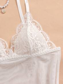 3pcs Bride Series Embroidered Mesh Wireless Sexy Nightgown Set For Women