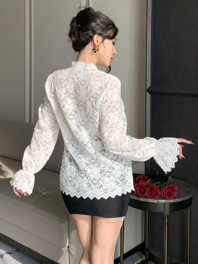 Women's Elegant Lace V-Neck Blouse, Spring/Summer Going Out Tops Women,Wedding Guest Dress Women