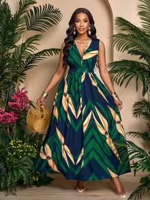 SOLERSUN 女士无袖松紧腰长裙，适合夏季度假和日常穿着、波西米亚风节日、海滨度假、海滩旅行、约会、通勤、优雅（随机花卉）