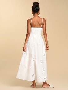 Travachic 纯色镂空刺绣吊带度假连衣裙，春夏度假装，优雅派对礼服，女士度假装，婚礼派对礼服，女士优雅连衣裙，白色连衣裙，夏季连衣裙，沙滩裙 - 白色 - 查看 5