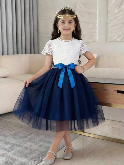 SHEIN 1 pièce de ceinture en satin à patchwork en dentelle et en maille pour filles, avec un tempérament à la mode, convenant pour le port quotidien, les fêtes et les vacances