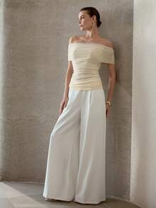 MOTF PREMIUM WOMEN'S APRICOT MESH FITTED SEXY ELEGANT OFF-SHOULDER TOP - Apricot - View 4