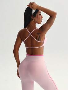 Slayform Women's Seamless Yoga Sports Bra, Sexy Backless Light Pink Yoga Bra Baby Pink Workout Bra Pink Activewear Bra Women's Athletic Wear - Pink - View 2