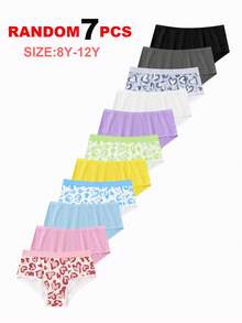 7件套女童简约爱心印花随机混搭三角裤，卡通内裤，适合大龄少女 - 彩色 - 查看 1