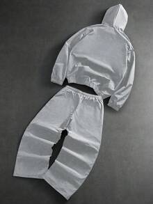 PAVTROS Men's Letter Print Hooded Zip-Up Jacket And Contrast Trim Pants Set Men 2 Piece Set Men Street Wear Sets Men Tracksuit Set Jogging Suits Men Jogging Set,Windbreaker/Outdoor Windbreaker,Parka,Streetwear,Jogging, - Grey - View 2