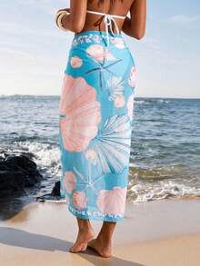 Opulessa Women's Beach Vacation Style Shell Print Twist Front Cover-Up & Skirt Set - Multicolor - View 3