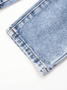 女婴牛仔裤，可爱款式，新品上市，四季皆宜，时尚简约百搭，适合多种风格，萌趣卡通印花，休闲复古中度水洗蓝色，可爱幼儿牛仔裤 - 藍色 - 查看 6