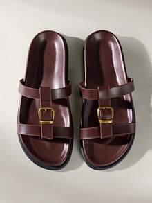 Solecia Sandalias casuales de mujer con diseño de hebilla - Óxido marrón - Ver 1