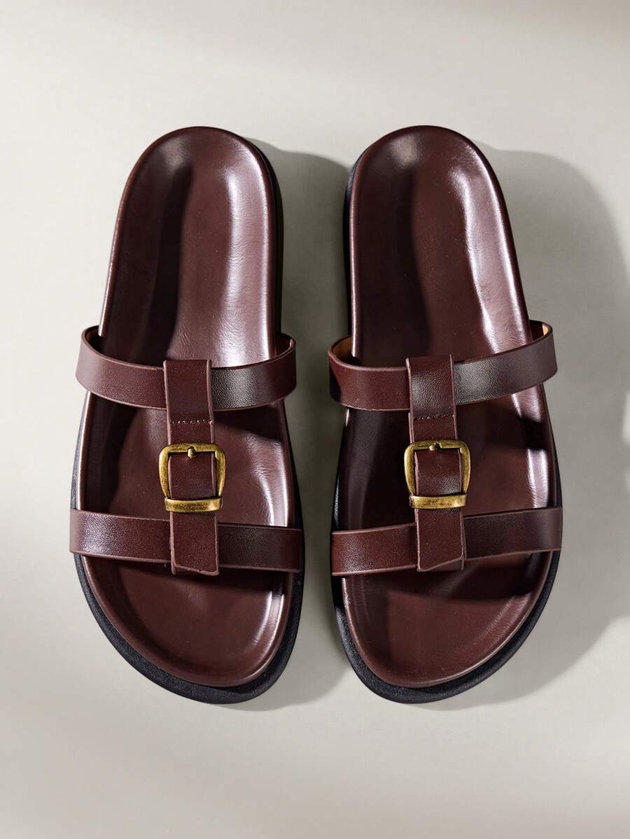 Solecia Sandalias casuales de mujer con diseño de hebilla - Óxido marrón - Ver 1