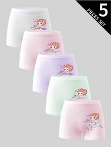 5pcs Young Girls Princess Style Briefs - Pink - View 1