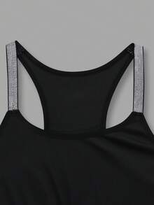 INAWLY Áo tank top nữ cỡ lớn không tay, bóng, ôm sát, có gân, thoải mái, kiểu dáng thường ngày. - màu đen - Xem 4