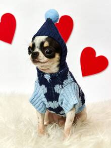 PETSIN 1 pièce Vêtements pour chien : Robe de princesse mignonne en style coréen avec imprimé cœur, pour chat British Shorthair bleu, Teddy, vêtements chauds pour chat d'automne et d'hiver - Multicolore - Voir 6