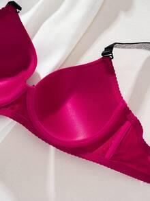 DesireSculpt Women's Rhinestone Strap Fashionable Comfortable Underwire Bra - Burgundy - View 3