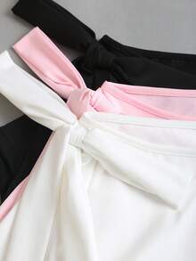 Sweetra Set de 3 camisetas de manga corta de unicolor con cuello de barco, lazo en los hombros, dobladillo asimétrico y cintura fruncida, en blanco, rosa y negro, adecuadas para ir al trabajo y salidas en primavera/verano - Multicolor - Ver 7