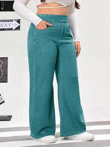 Flexra Quần jeans ống đứng cạp cao dáng suông, chất liệu wash, cỡ lớn, kiểu dáng thường ngày. - Màu xanh bạc hà - Xem 3