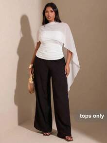 SHEIN BAE Blus Wanita Ukuran Besar Warna Polos Desain Tali Bahu Asimetris Pas Badan Model Slim, Atasan Musim Panas - Putih - View 3