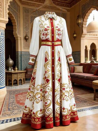 Franclia Vestido con estampado floral vintage con cuello, dobladillo con volantes y estilo retro palaciego para vacaciones