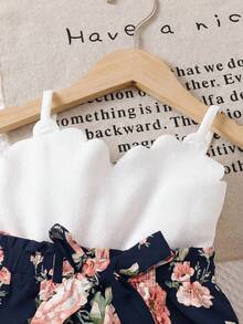 Babygirl Cute White Camisole & Elastic Waist Shorts Set, Summer - Multicolor - View 5