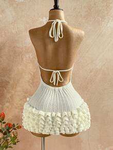 Soleia Women's White Halter Mini Cake Dress, Vacation - White - View 2