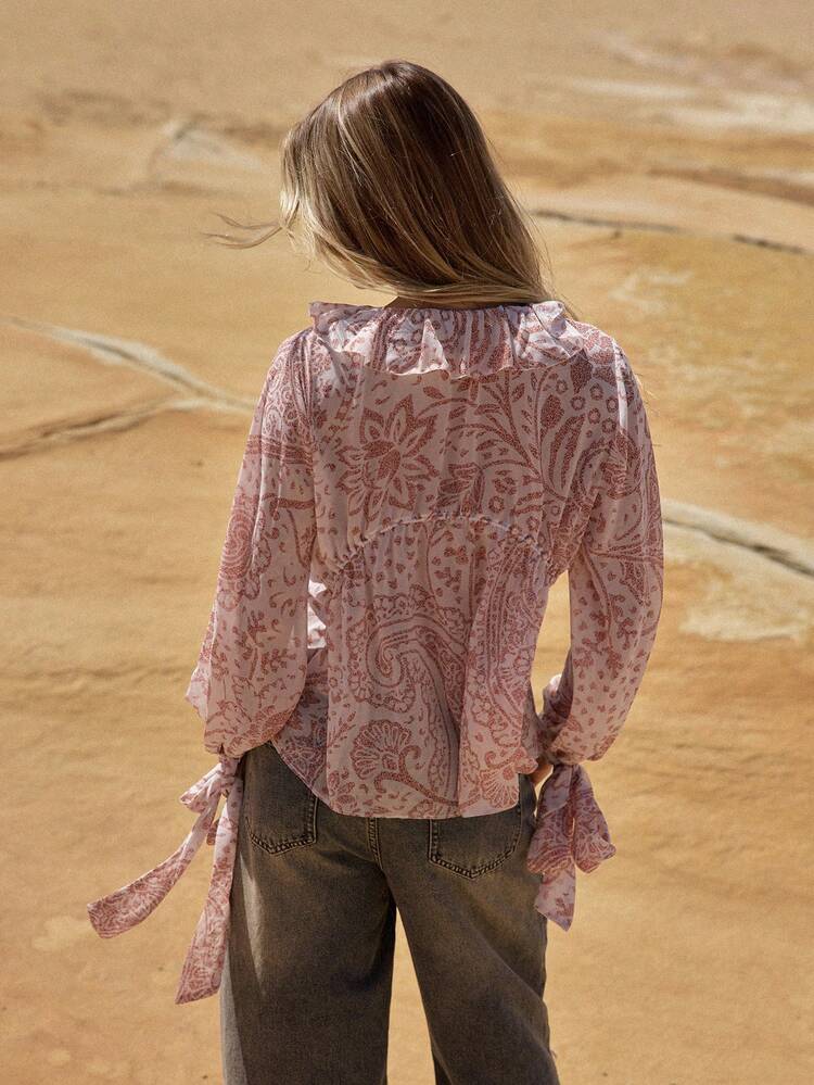 MOTF STUDIO WOMEN'S CHIFFON RUCHED VACATION BLOUSE WITH PRINTS, SPRING/SUMMER