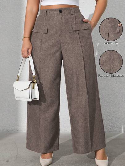 Vionelle 大码女式纯色前口袋休闲西装裤