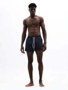 SUMWON 经典海军蓝泳裤，带抽绳腰带和侧袋，适合夏季海滩度假 - 藍色 - 查看 4