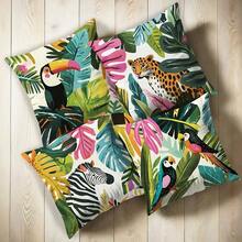 4pcs Tropical Animal Pattern Outdoor Pillow Covers, Zipper Closure Decorative Pillow Cases For Patio, Garden, Hanging Chair, Sofa - Pillow Inserts Not Included - Multicolor - View 7