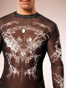 FeverCity Men's Slim Fit Sheer Round Neck Long Sleeve Fashionable Sexy T-Shirt - Multicolor - View 2