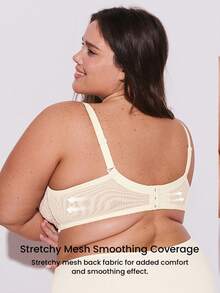 LUVLETTE Plus Full Coverage Breathable Unlined  White  Lace Elegance & Mesh Keyhole Detail Lingerie Lounge Curve Sheer Minimizer Bridal Intimates - White - View 3