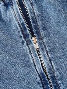 SHEIN MOD 女士休闲不对称下摆抹胸牛仔连衣裙，夏季 - 藍色 - 查看 3