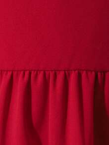 Glamorique Kids Retro Sweet Dark Red Summer Elegant Party Dress, Square Collar Pearl Decor Puff Sleeve A-Line Junior Bridesmaids Dress For Tween Girl - Burgundy - View 6