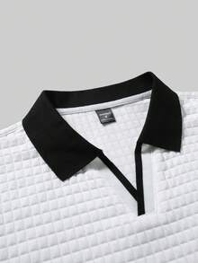 Manfinity Homme 男士撞色短袖休闲通勤 Polo 衫，男士 T 领 T 恤，学院风图案 Polo 衫，男士黑白衬衫，男士网眼衬衫，白色 Polo 衫，男士经典款，适合日常休闲、周末旅行、户外活动、探险旅行、轻松的工作环境或半正式场合，可作为男友/丈夫礼物、周年纪念/生日礼物、派对、夏季假期、沙滩装、夏威夷婚礼以及春夏穿着。 - 白色 - 查看 5