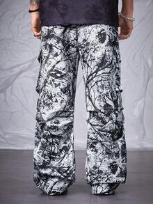 Manfinity VCAY Men's Tree Branch Print Cargo Pocket Loose Casual Pants - Grey - View 6