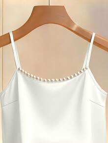 Franclia Fashionable New Satin Beaded Camisole Tank Top, Suitable For Spring/Summer Wear, Layering Or Standalone - White - View 5