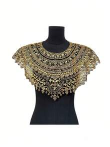 Embroidered Cape Set Detachable Collar Wrist Cuffs Elegant Evening Wear Shawl Wedding Party Formal Attire Silk Blend Luxury Embroidery - Multicolor - View 6